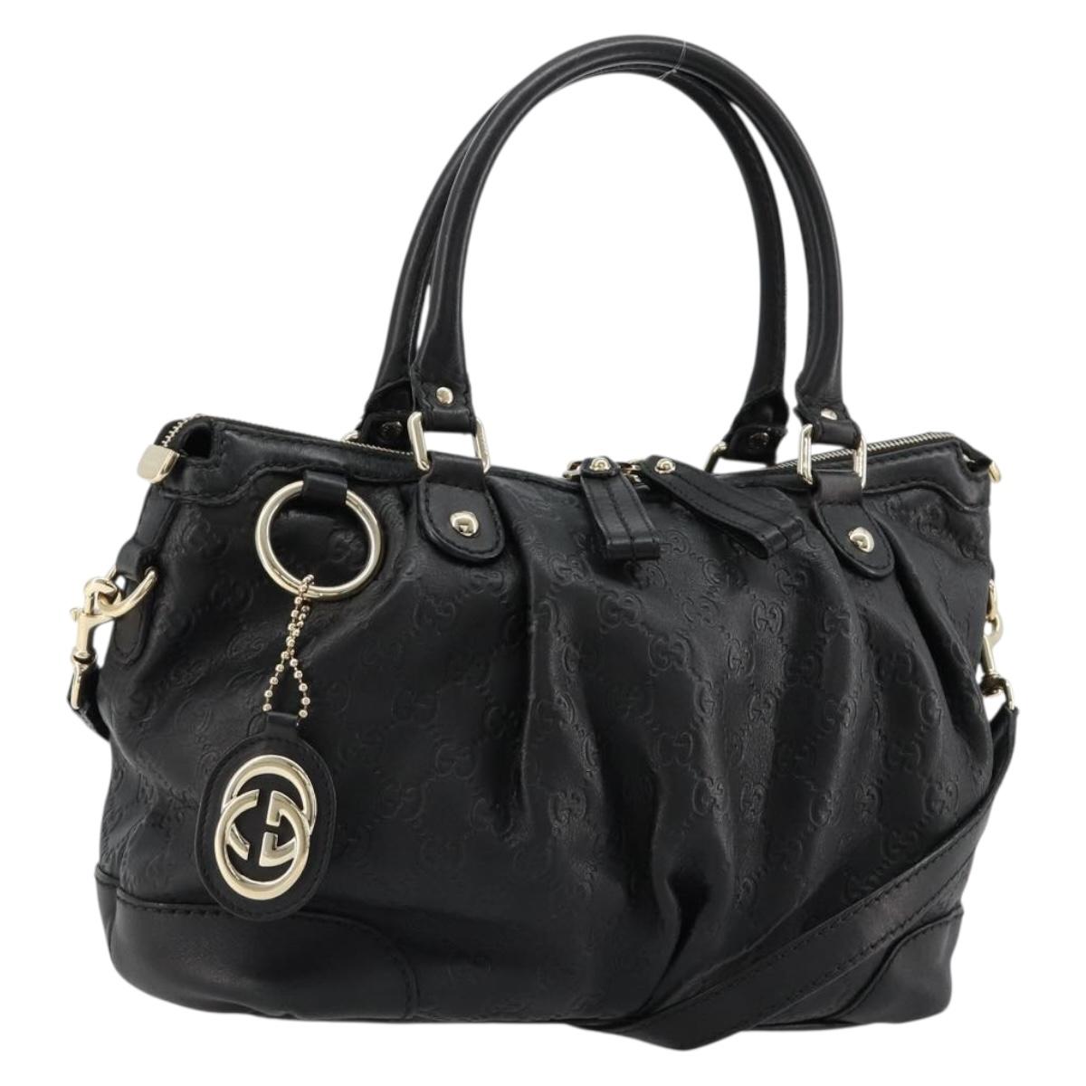 GUCCI GG Canvas Guccissima Sukey Bag Leather 2way Black Gold 247902 Auth 181312A