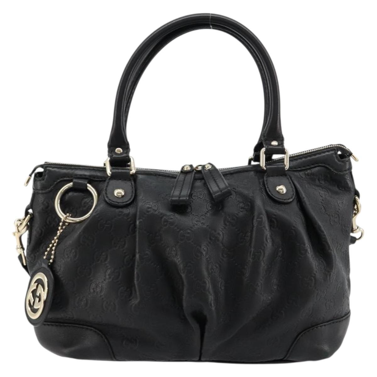 GUCCI GG Canvas Guccissima Sukey Bag Leather 2way Black Gold 247902 Auth 181312A