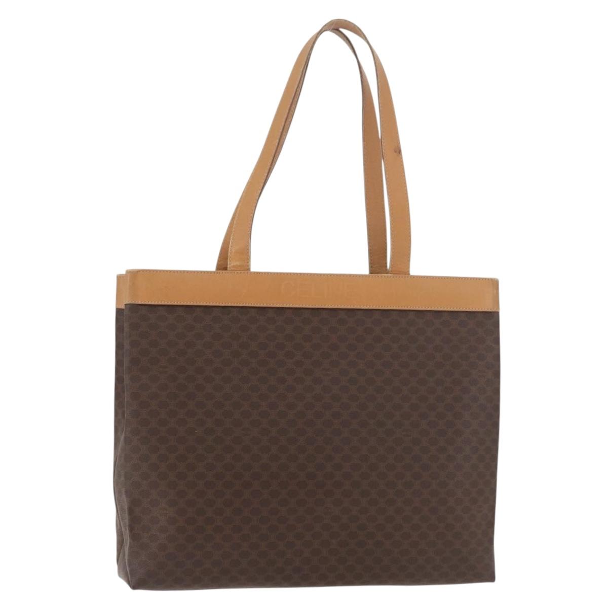 CELINE Macadam Canvas Tote Bag PVC Leather Brown Gold Auth 181314