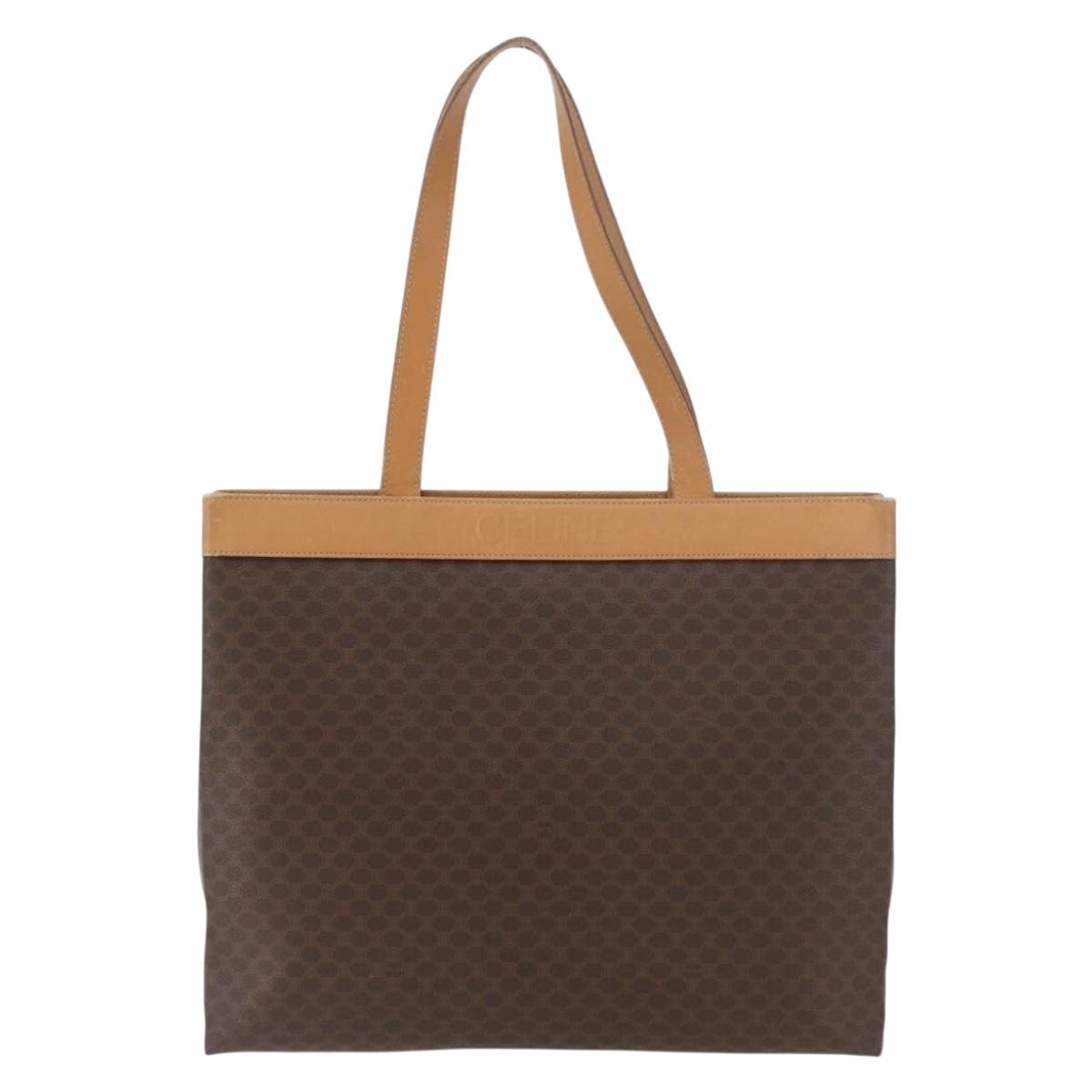 CELINE Macadam Canvas Tote Bag PVC Leather Brown Gold Auth 181314
