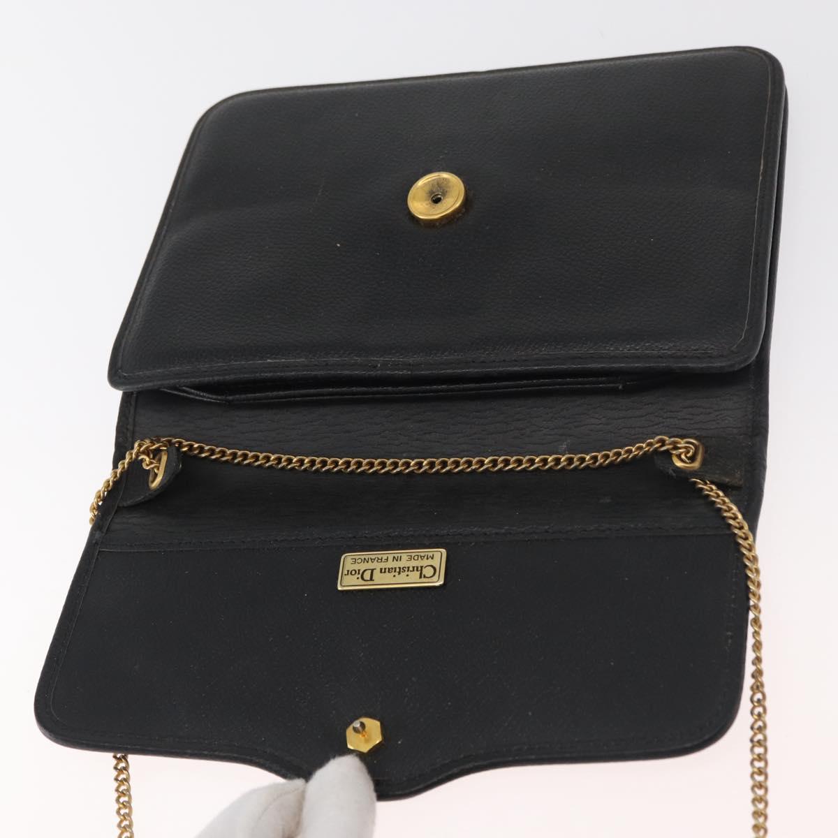 Christian Dior Chain Shoulder Bag Leather Black Gold Auth 181317