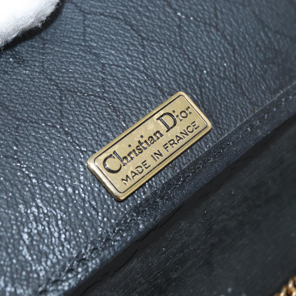 Christian Dior Chain Shoulder Bag Leather Black Gold Auth 181317