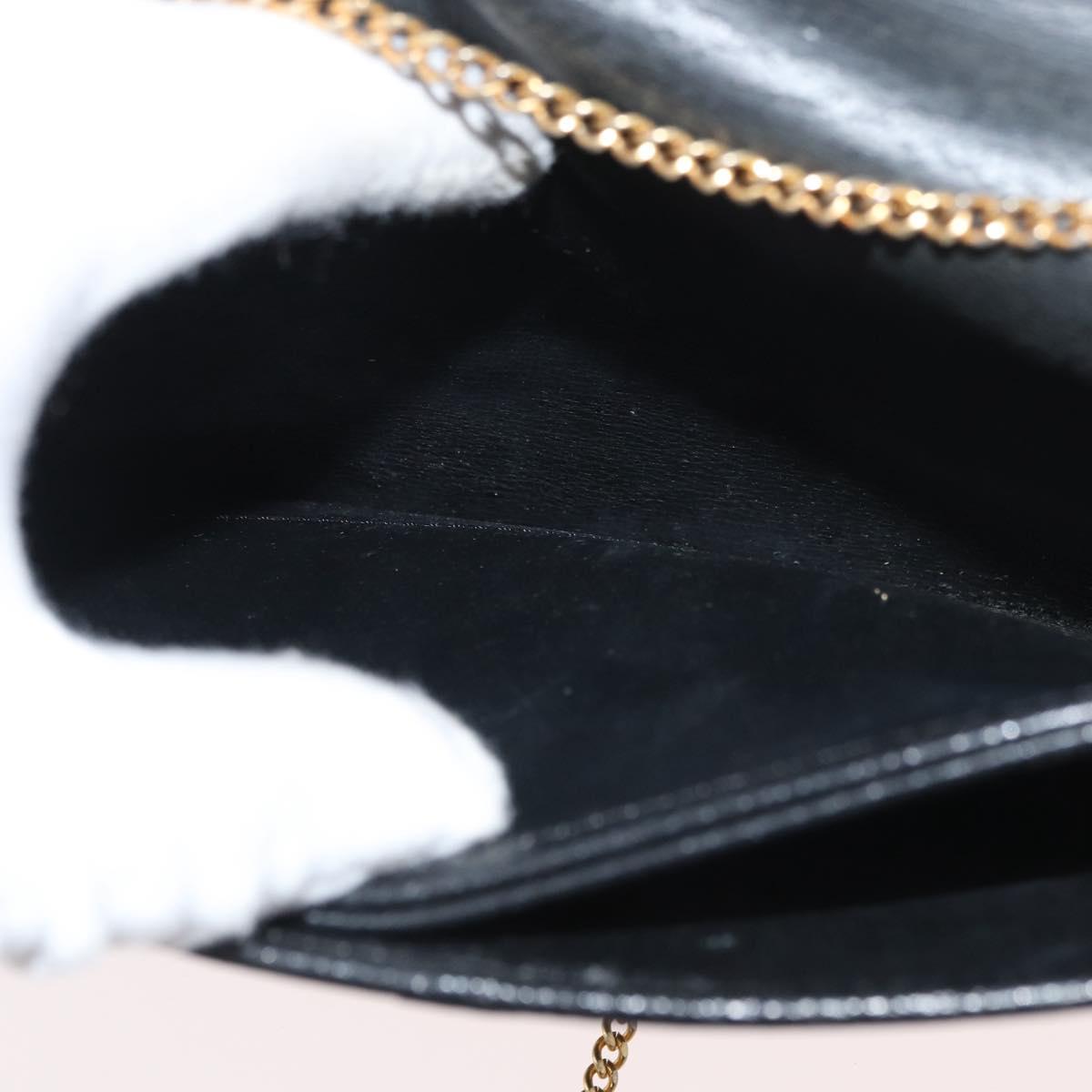 Christian Dior Chain Shoulder Bag Leather Black Gold Auth 181317