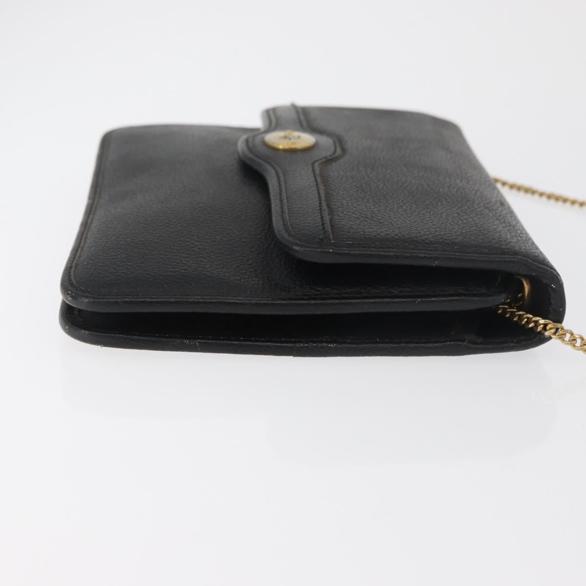 Christian Dior Chain Shoulder Bag Leather Black Gold Auth 181317