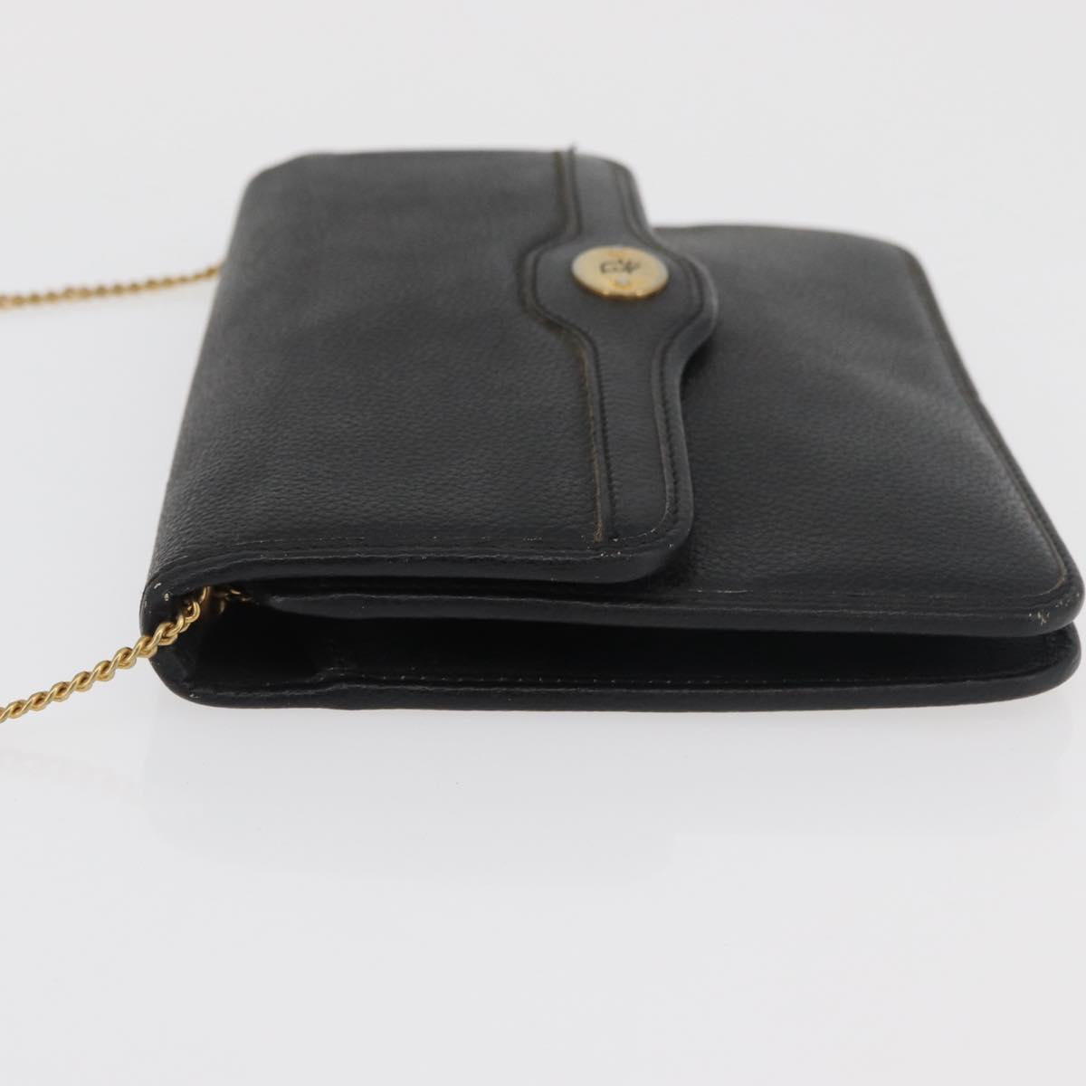 Christian Dior Chain Shoulder Bag Leather Black Gold Auth 181317