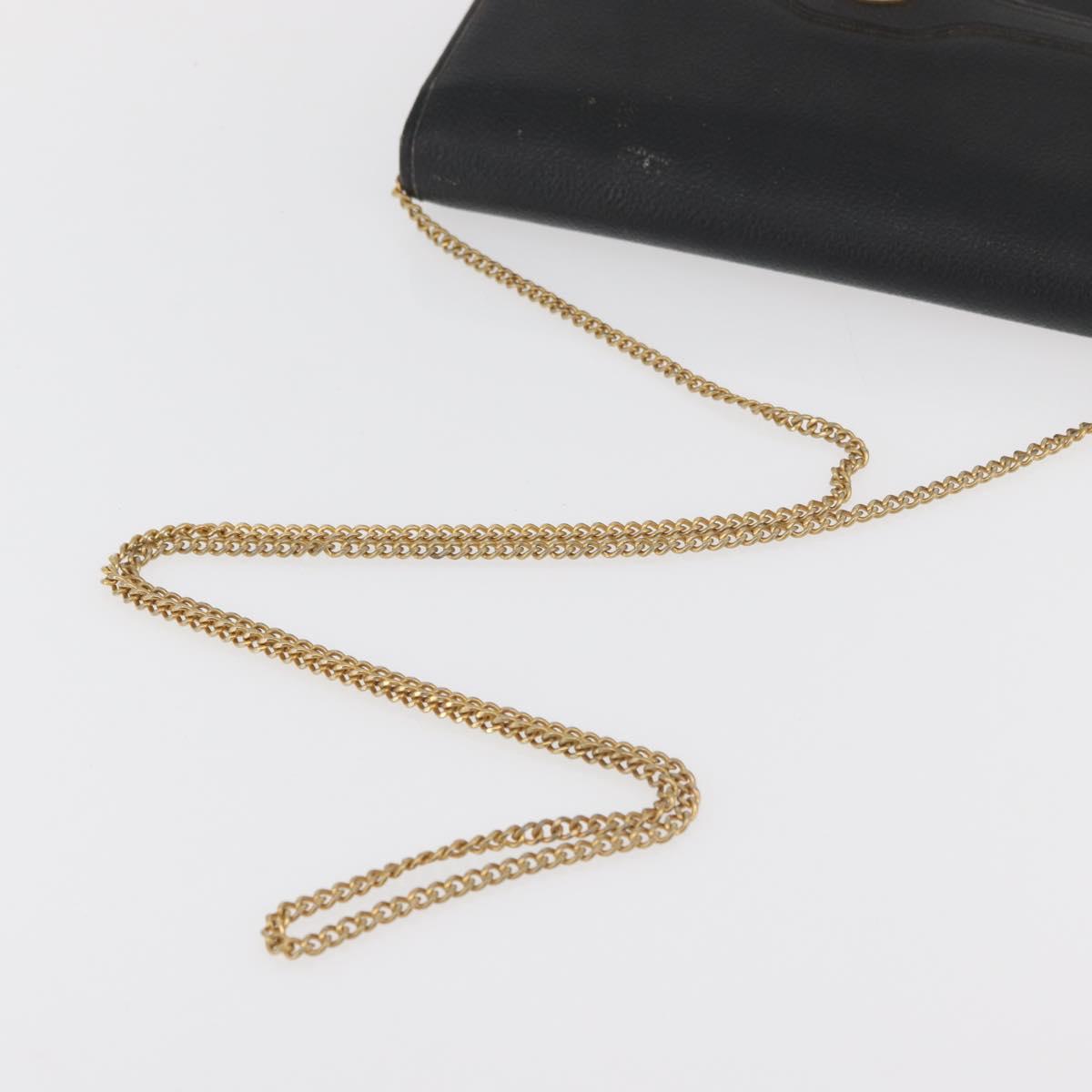 Christian Dior Chain Shoulder Bag Leather Black Gold Auth 181317