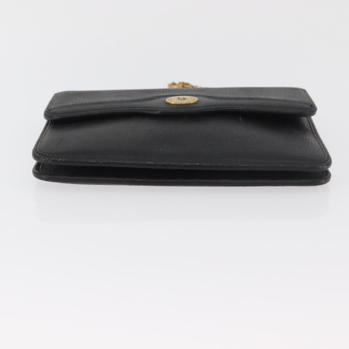 Christian Dior Chain Shoulder Bag Leather Black Gold Auth 181317