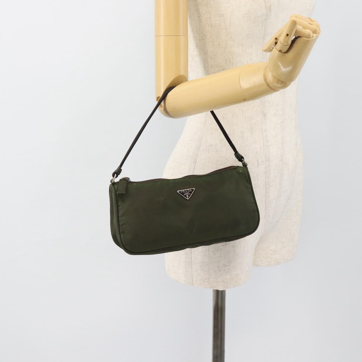 PRADA Accessory Pouch Nylon Green Gold Auth 181325A