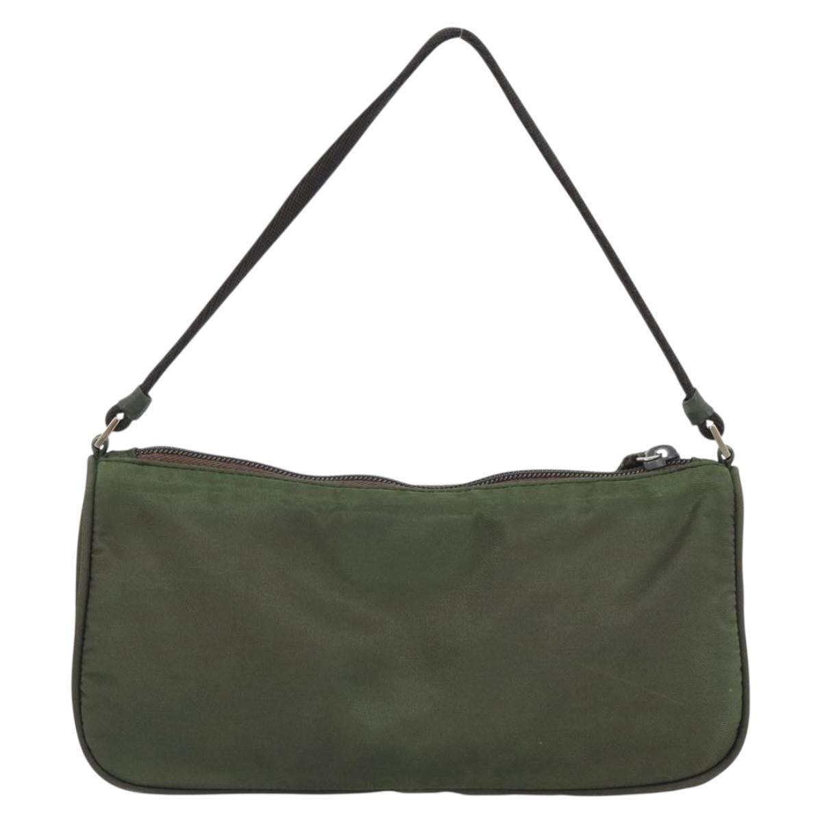 PRADA Accessory Pouch Nylon Green Gold Auth 181325A