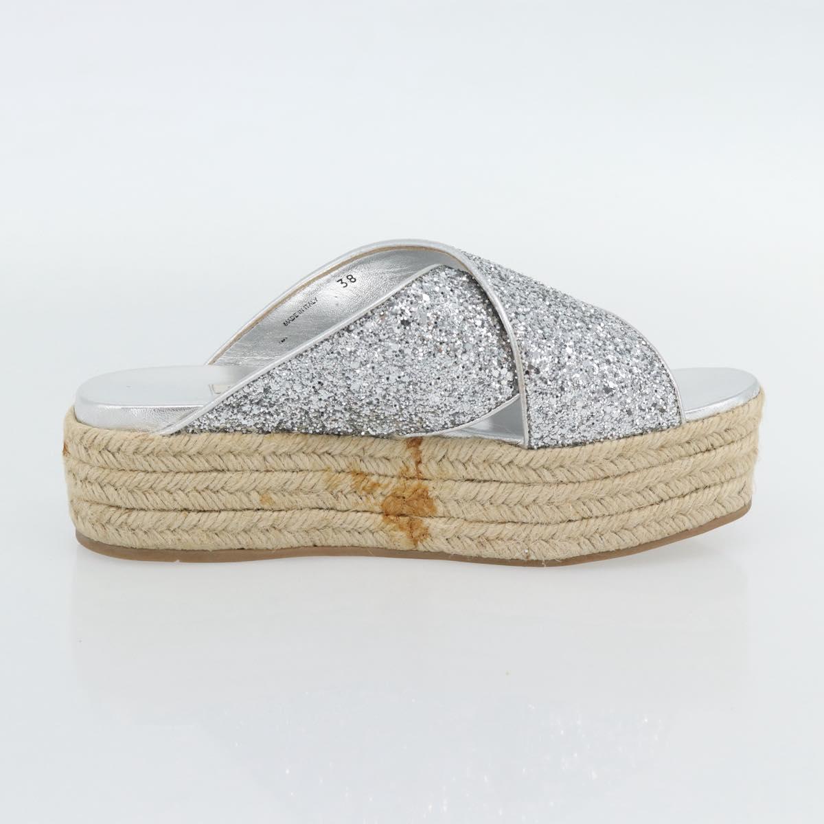 Miu Miu Glitter Sandals Raffia Silver Auth 181327A