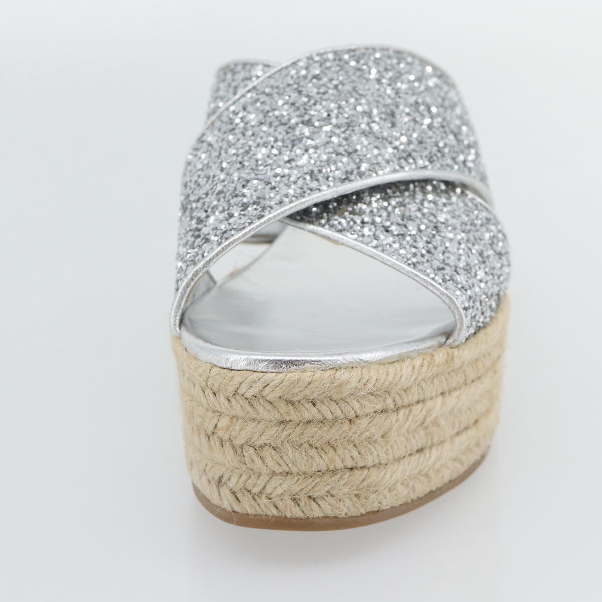 Miu Miu Glitter Sandals Raffia Silver Auth 181327A