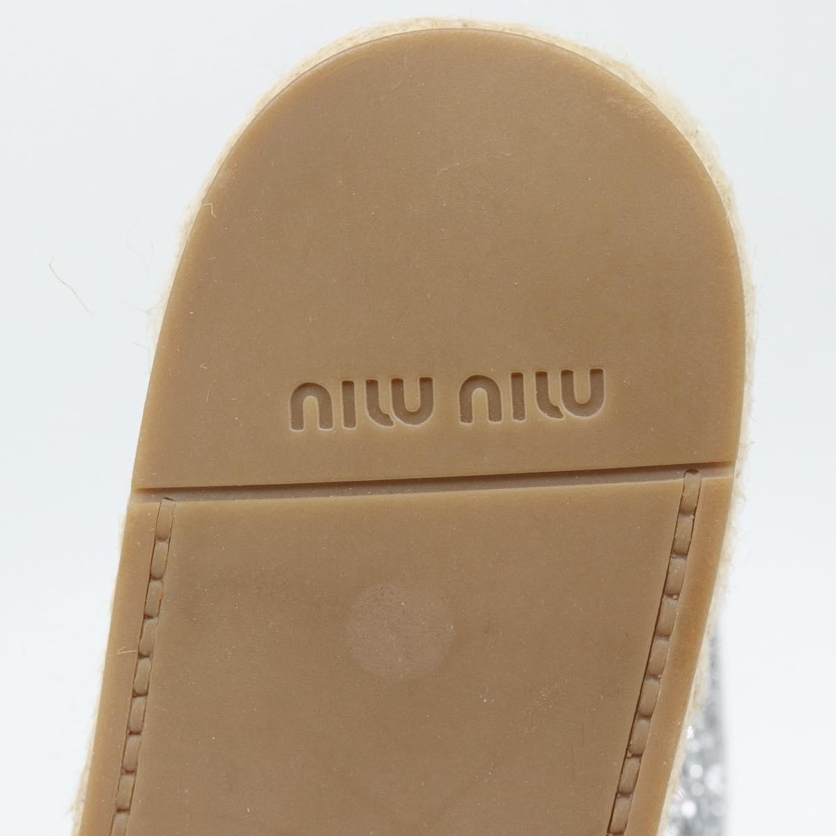Miu Miu Glitter Sandals Raffia Silver Auth 181327A