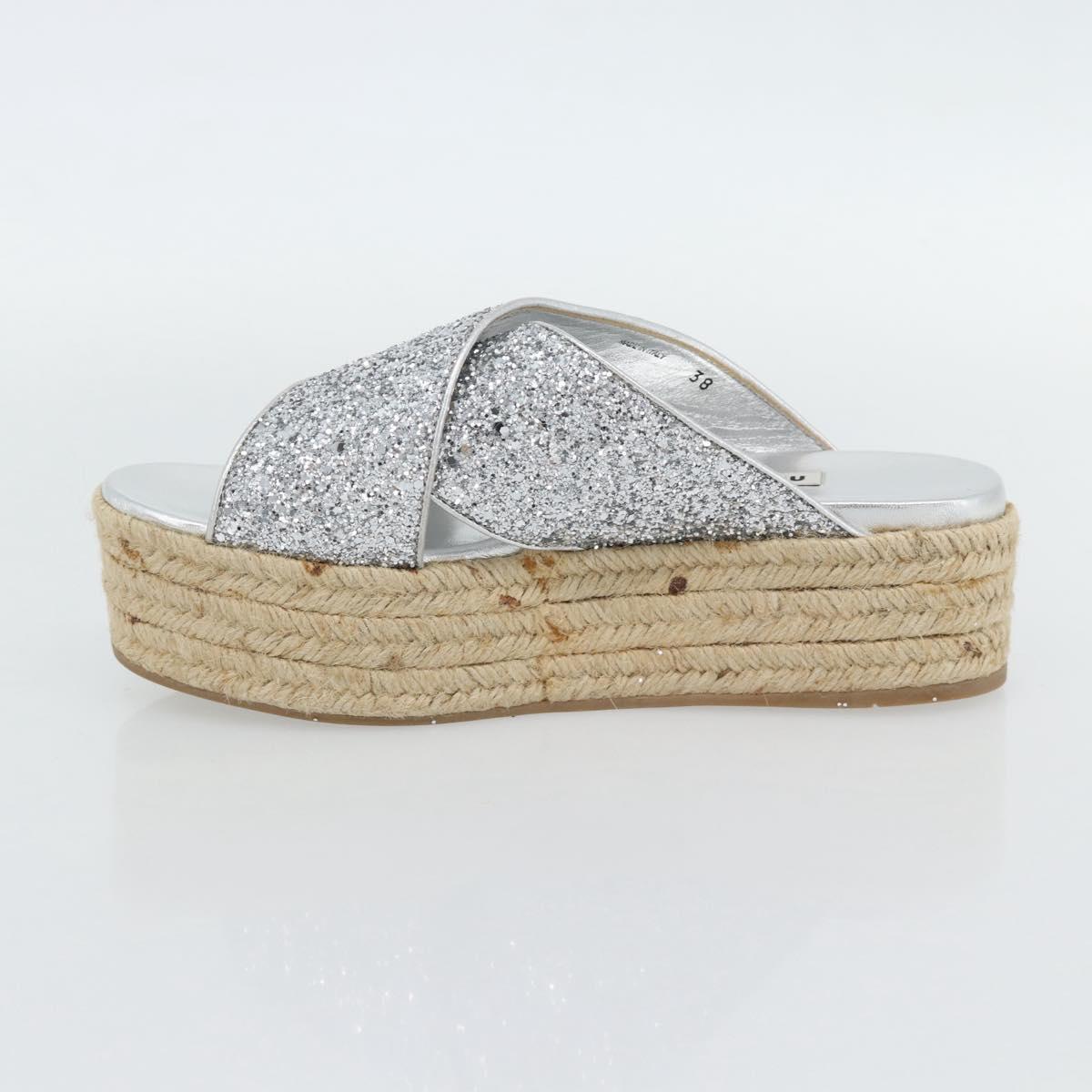 Miu Miu Glitter Sandals Raffia Silver Auth 181327A