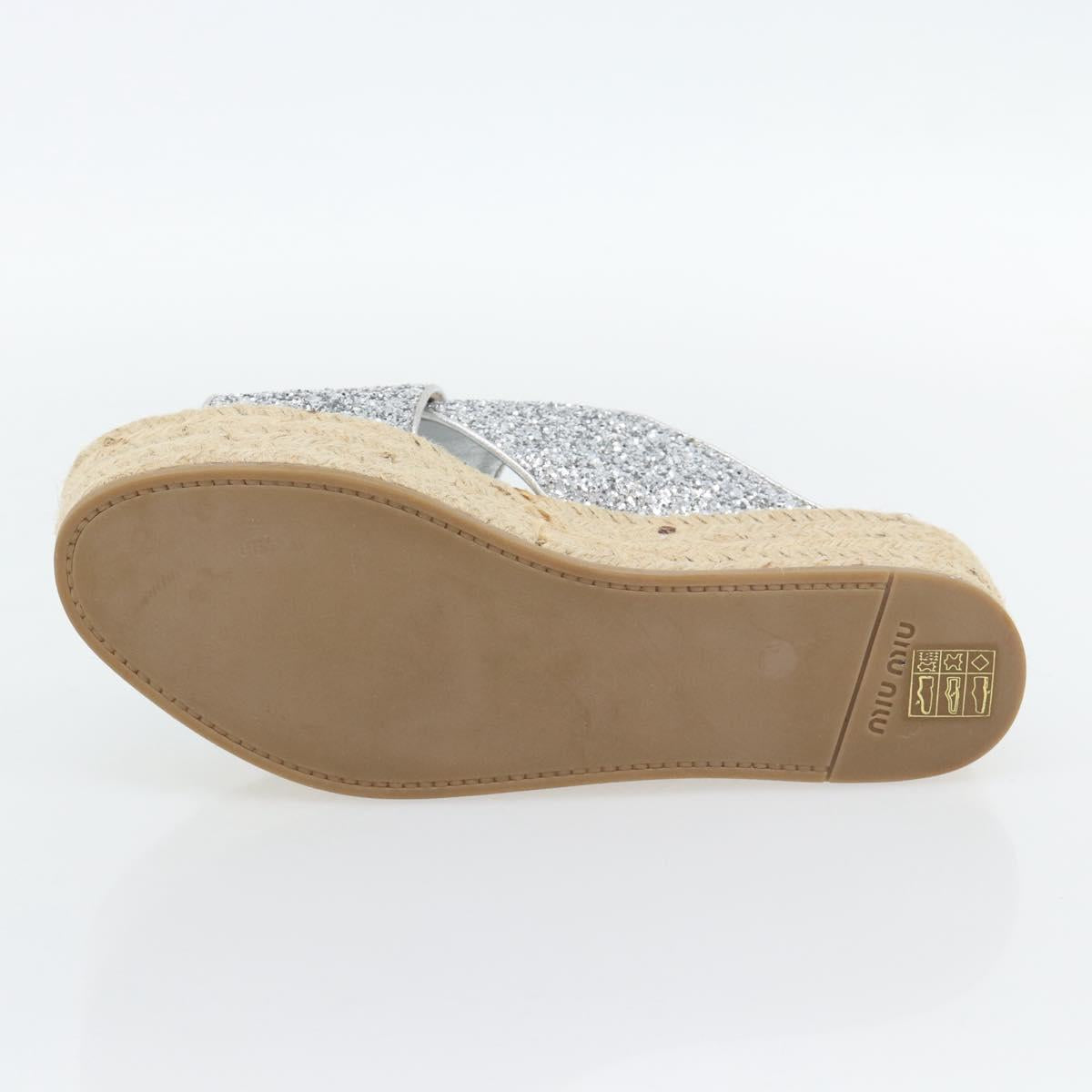Miu Miu Glitter Sandals Raffia Silver Auth 181327A