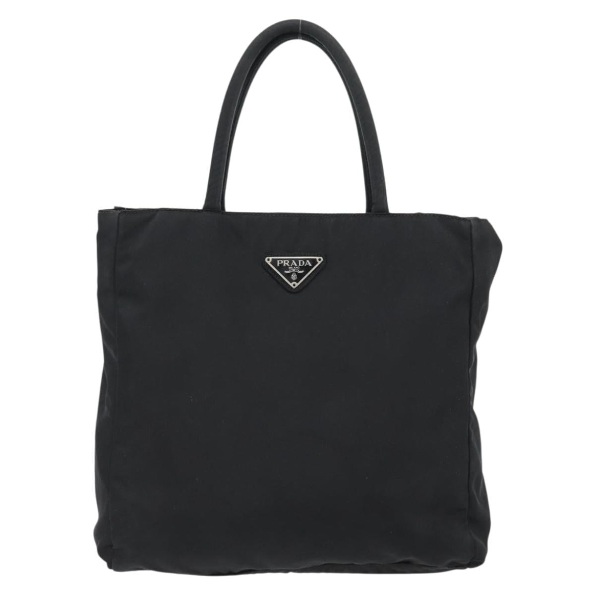PRADA Hand Bag Nylon Black Silver Auth 181329