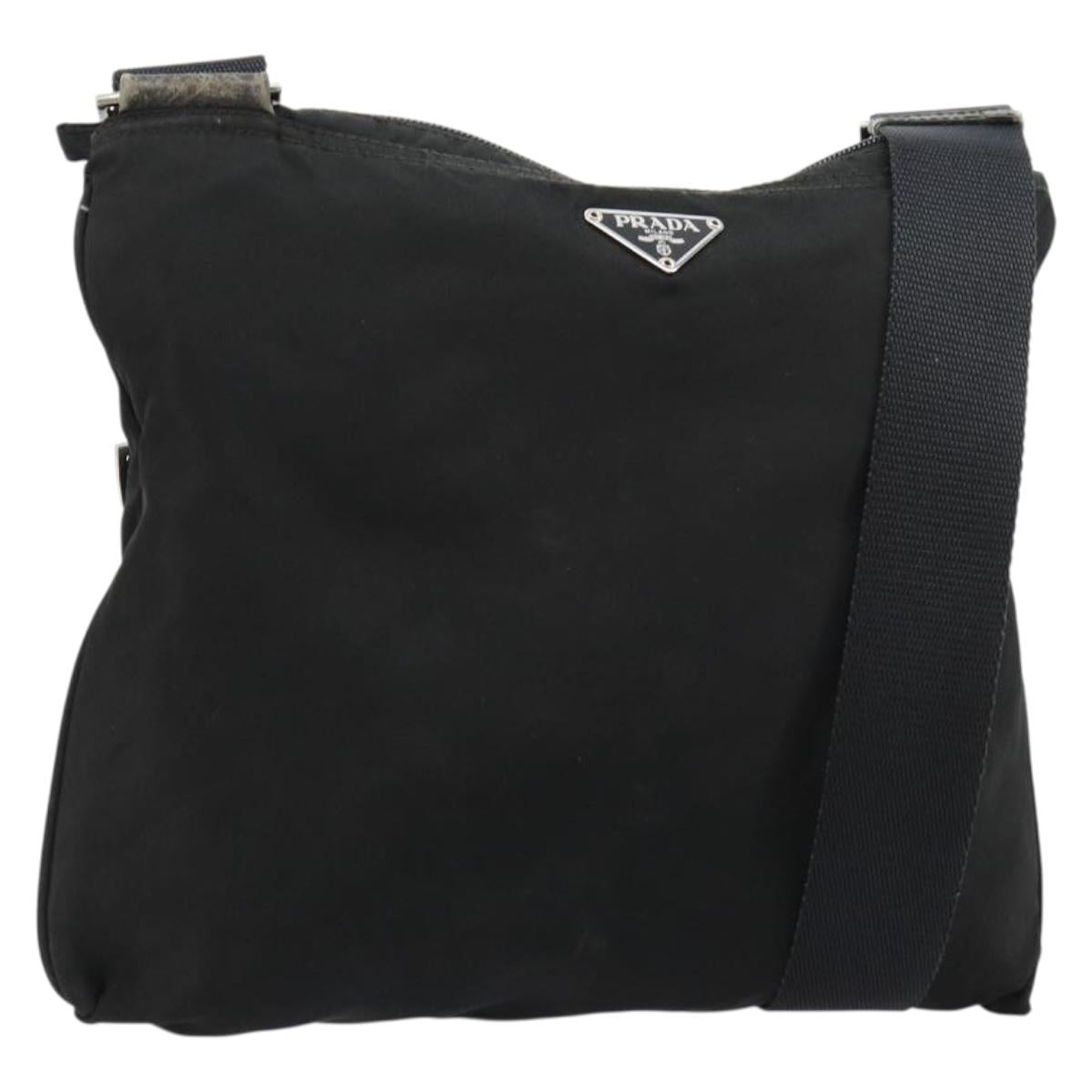 PRADA Shoulder Bag Nylon Black Silver Auth 181330