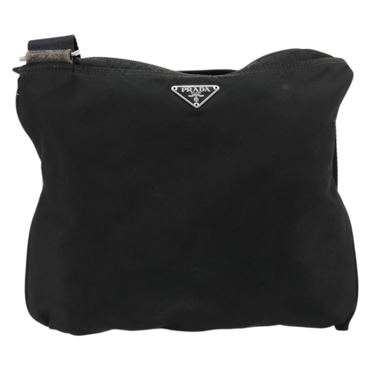 PRADA Shoulder Bag Nylon Black Silver Auth 181330