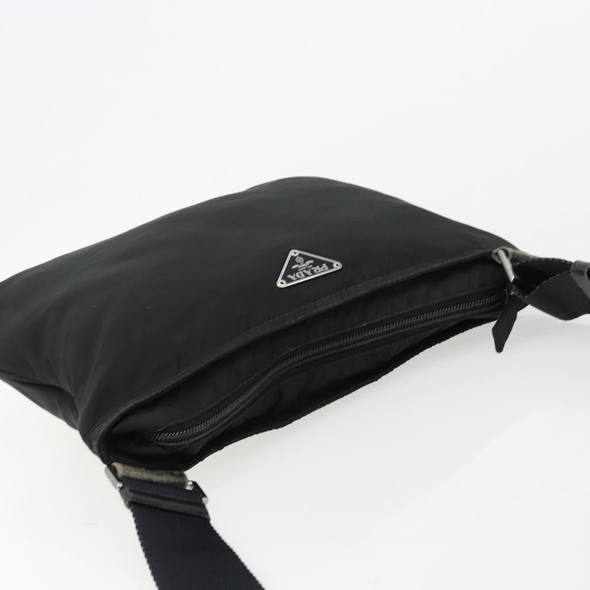 PRADA Shoulder Bag Nylon Black Silver Auth 181330