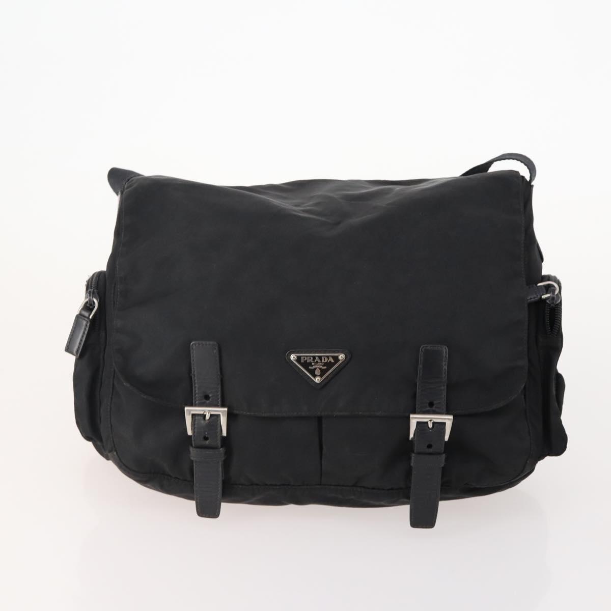 PRADA Shoulder Bag Nylon Suede 2 Set Black Silver Auth 181335