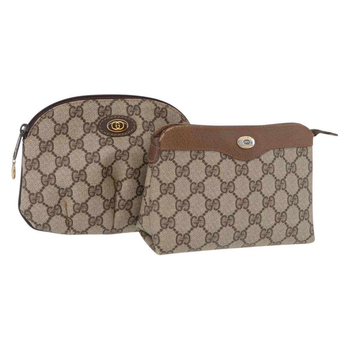 GUCCI GG Supreme Pouch PVC 2 Set Beige Gold Auth 181337