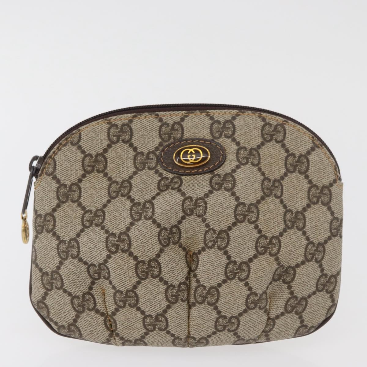GUCCI GG Supreme Pouch PVC 2 Set Beige Gold Auth 181337