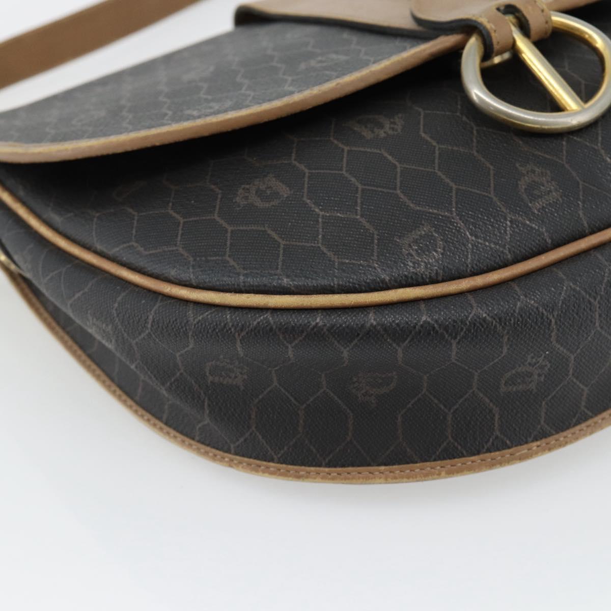 Christian Dior Honeycomb Canvas Shoulder Bag PVC Black Gold Auth 181344