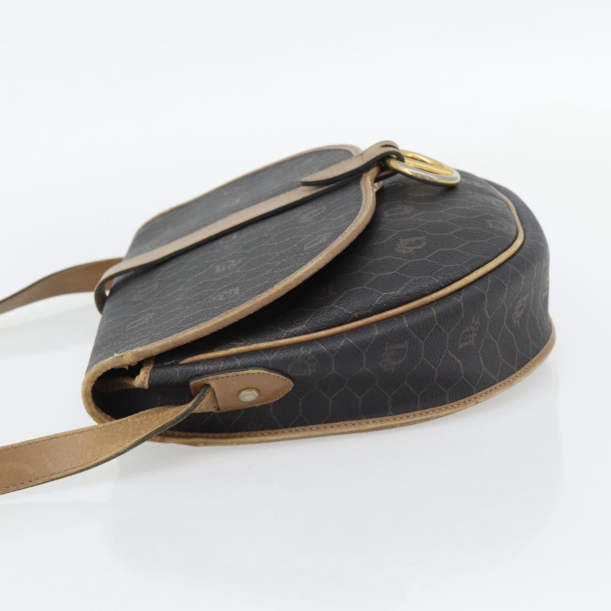 Christian Dior Honeycomb Canvas Shoulder Bag PVC Black Gold Auth 181344