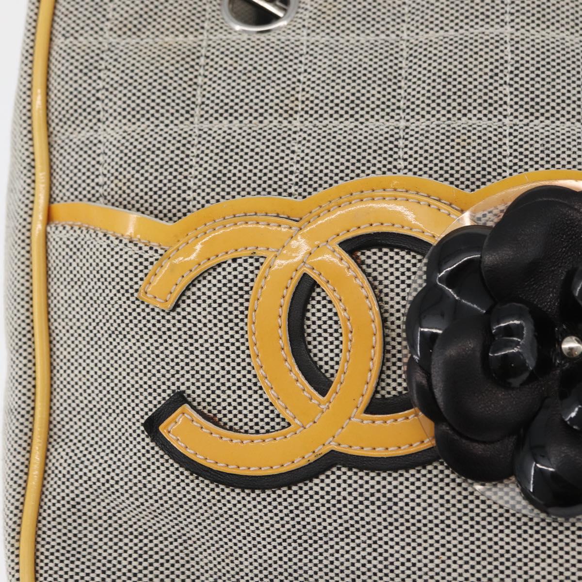 CHANEL Choco Bar Chain Shoulder Bag Canvas Gray Silver CC Auth 181350A
