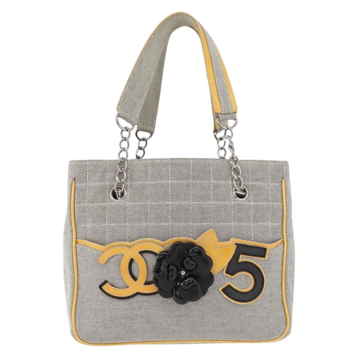 CHANEL Choco Bar Chain Shoulder Bag Canvas Gray Silver CC Auth 181350A