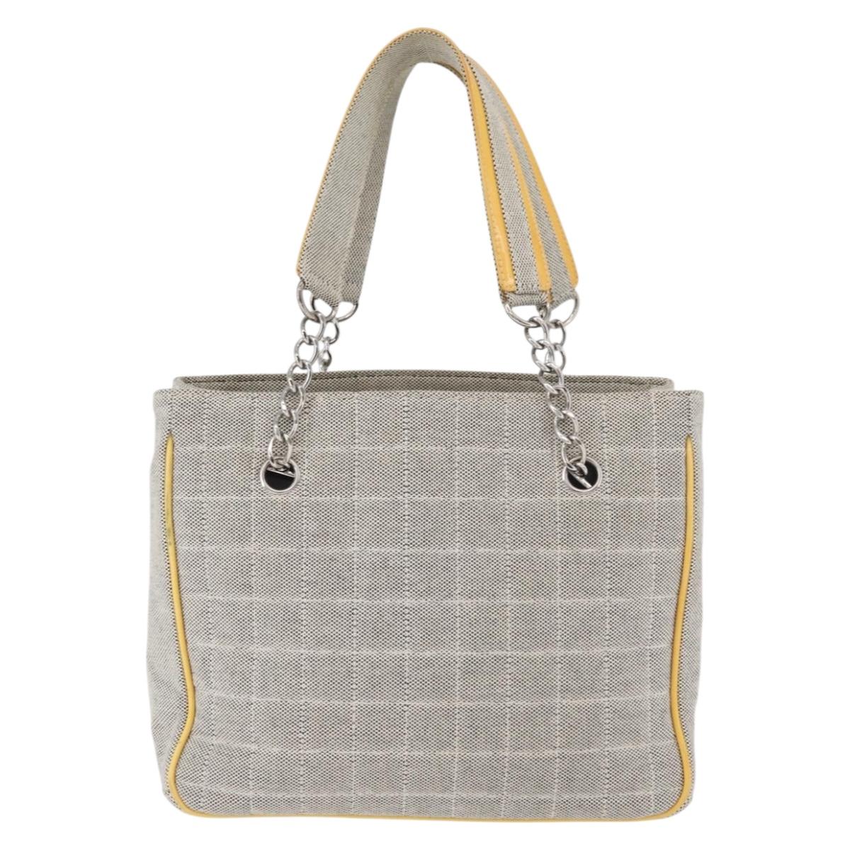 CHANEL Choco Bar Chain Shoulder Bag Canvas Gray Silver CC Auth 181350A