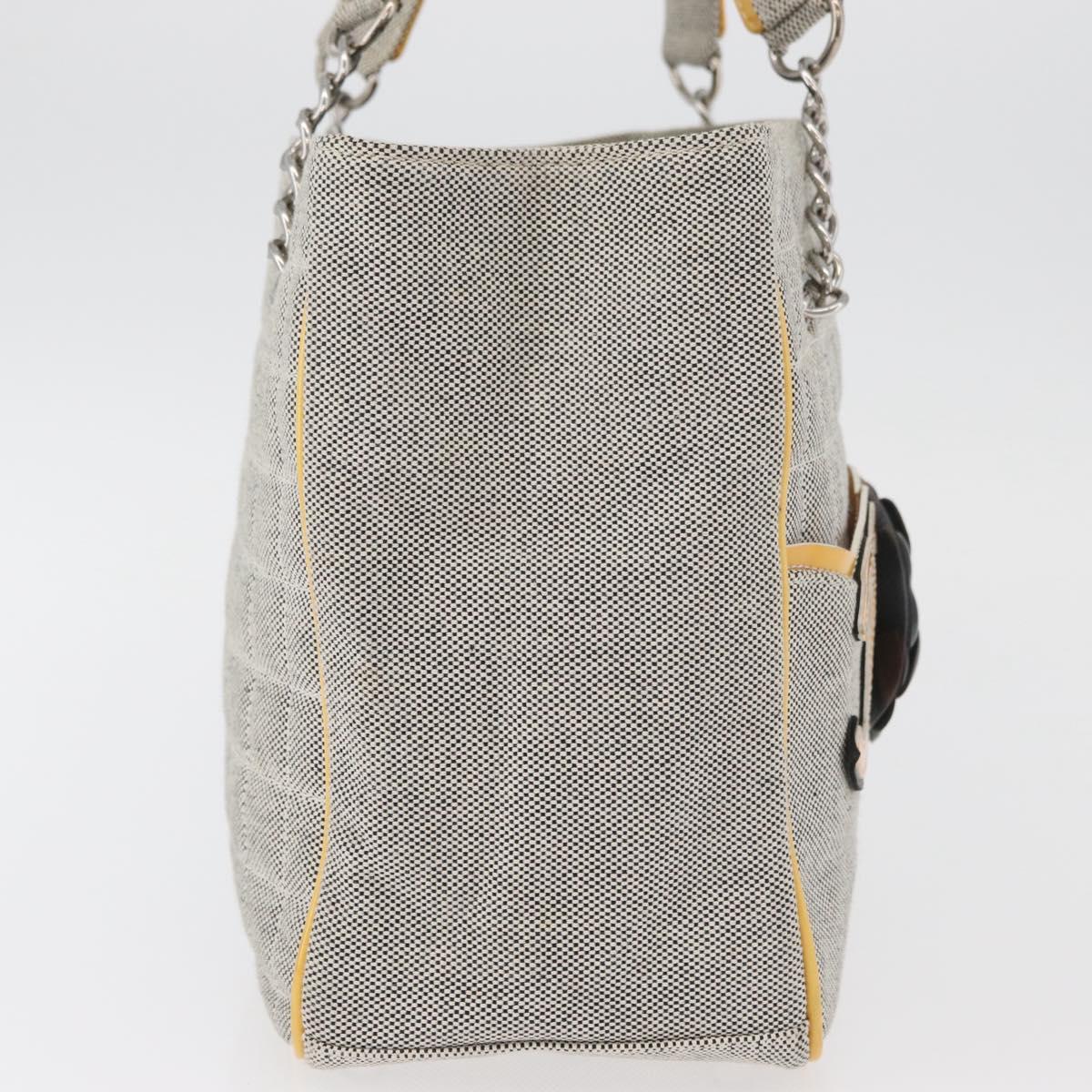 CHANEL Choco Bar Chain Shoulder Bag Canvas Gray Silver CC Auth 181350A