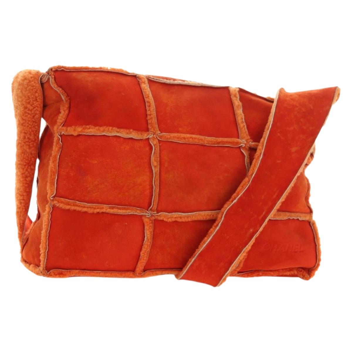 CHANEL Shoulder Bag Mouton Orange Silver CC Auth 181353V