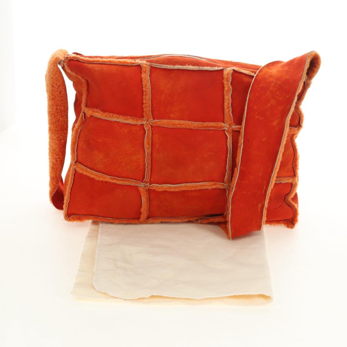 CHANEL Shoulder Bag Mouton Orange Silver CC Auth 181353V