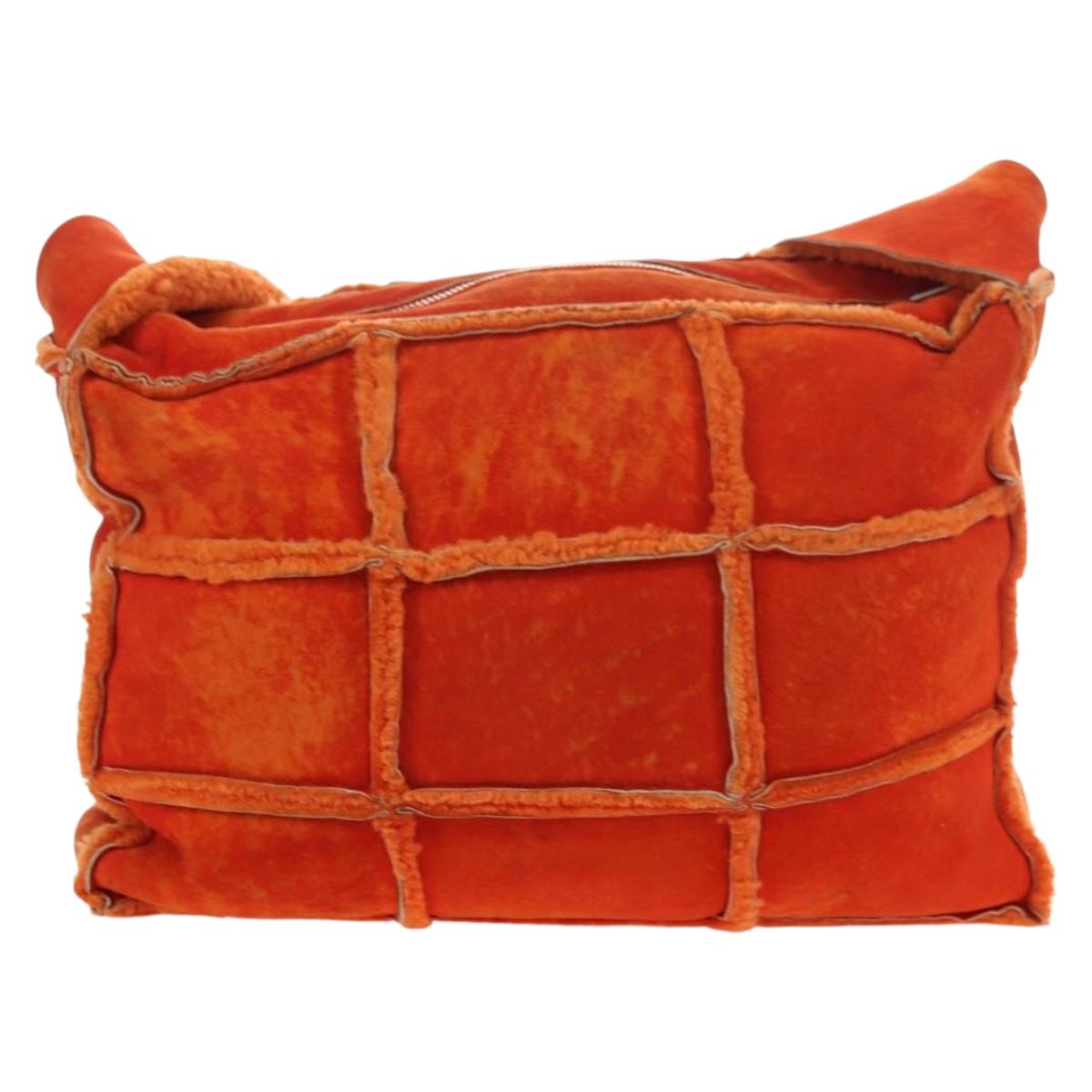 CHANEL Shoulder Bag Mouton Orange Silver CC Auth 181353V