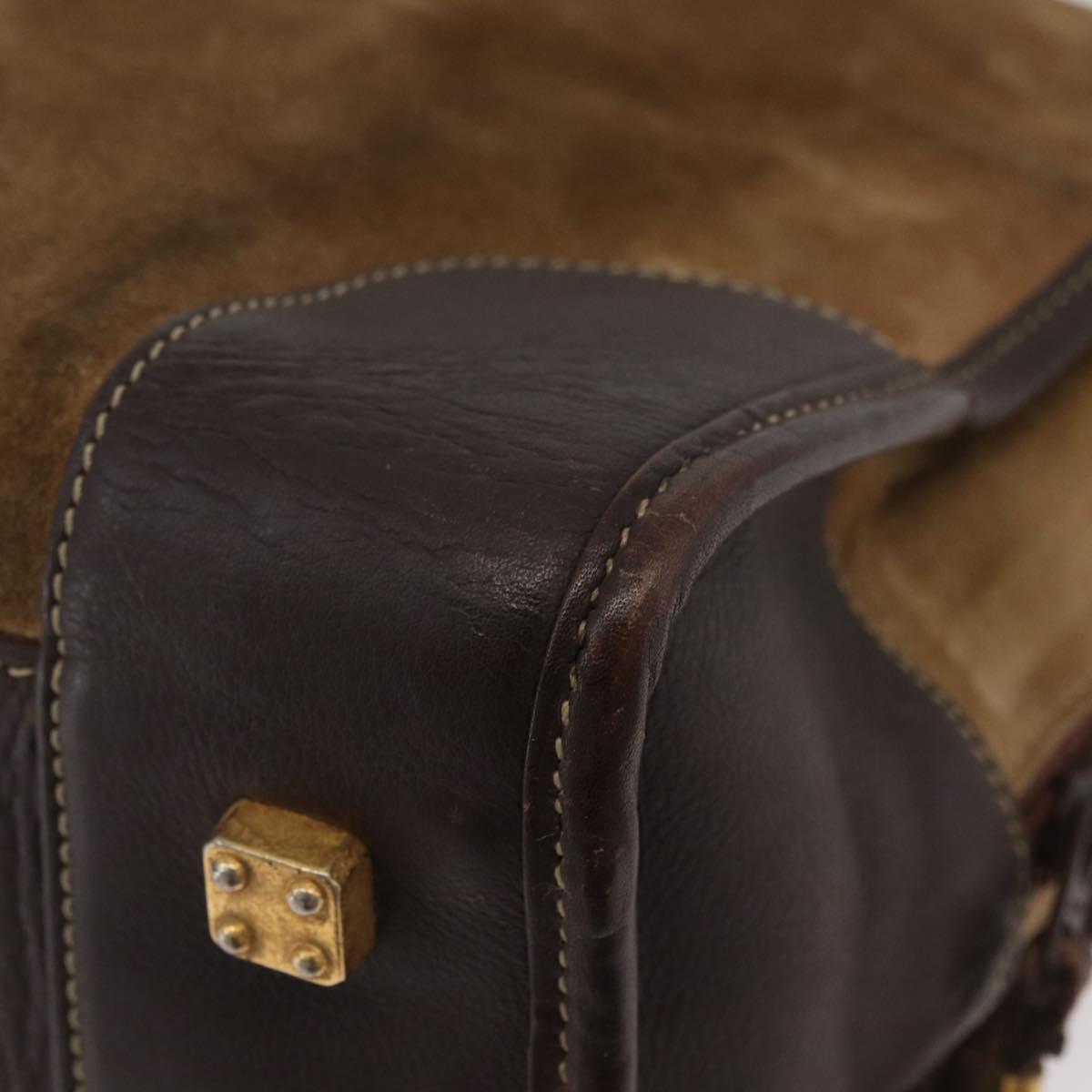 LOEWE Amazona 32 Hand Bag Suede Brown Gold Auth 181358