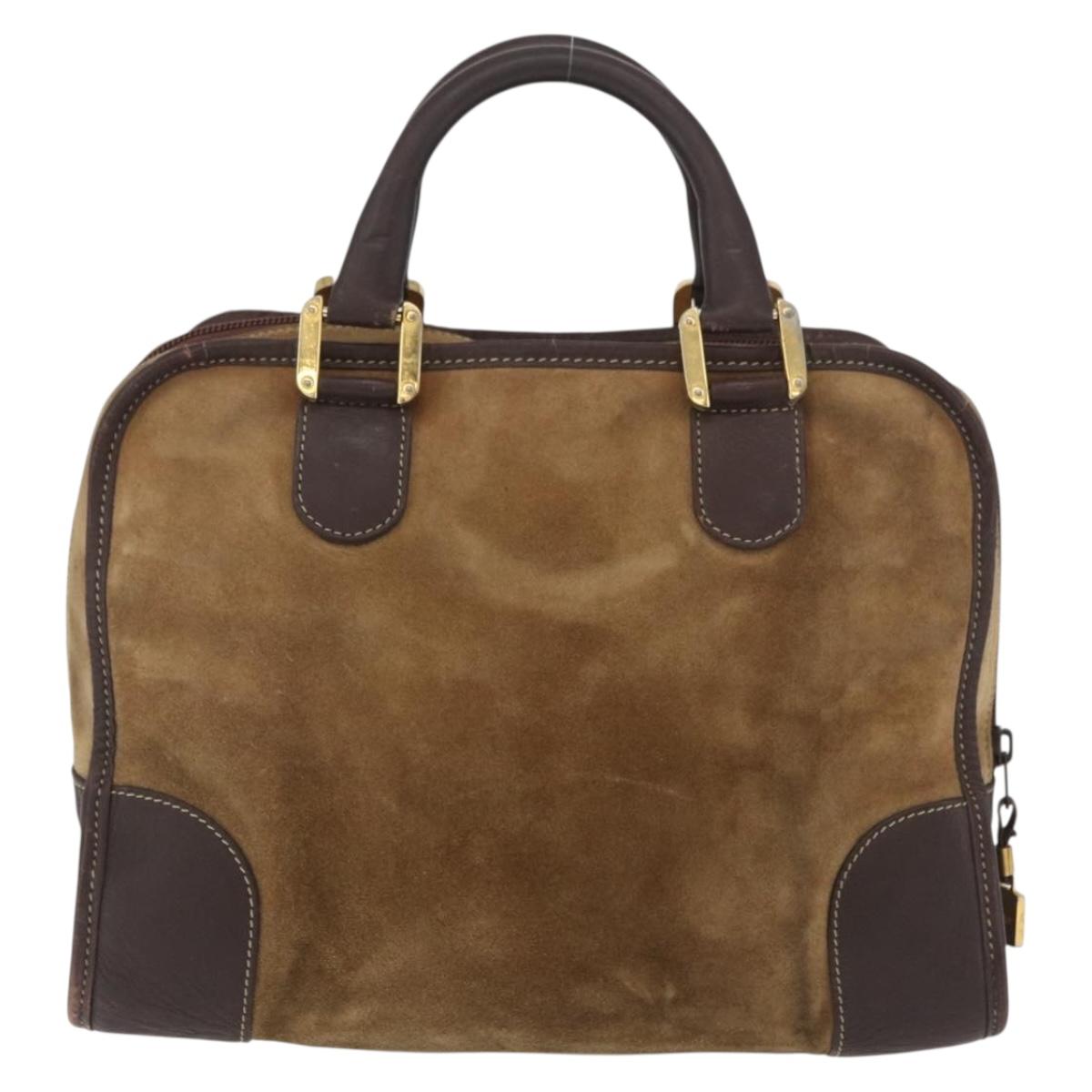 LOEWE Amazona 32 Hand Bag Suede Brown Gold Auth 181358