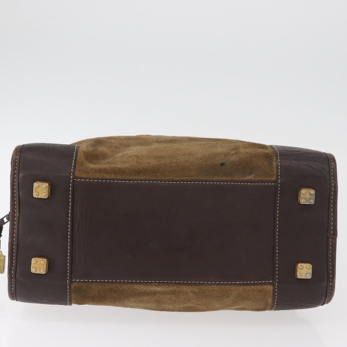 LOEWE Amazona 32 Hand Bag Suede Brown Gold Auth 181358