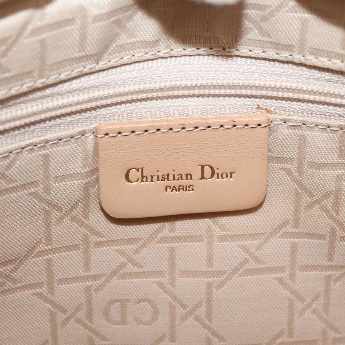 Christian Dior Canage Lady Dior Hand Bag Nylon Beige Gold Auth 181360