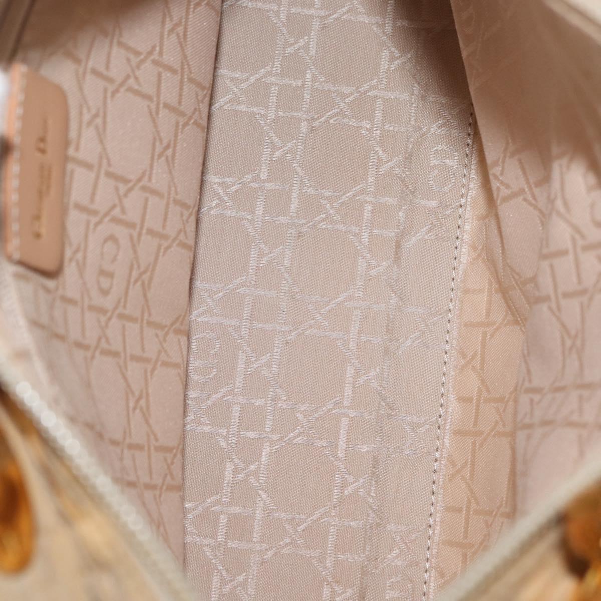 Christian Dior Canage Lady Dior Hand Bag Nylon Beige Gold Auth 181360