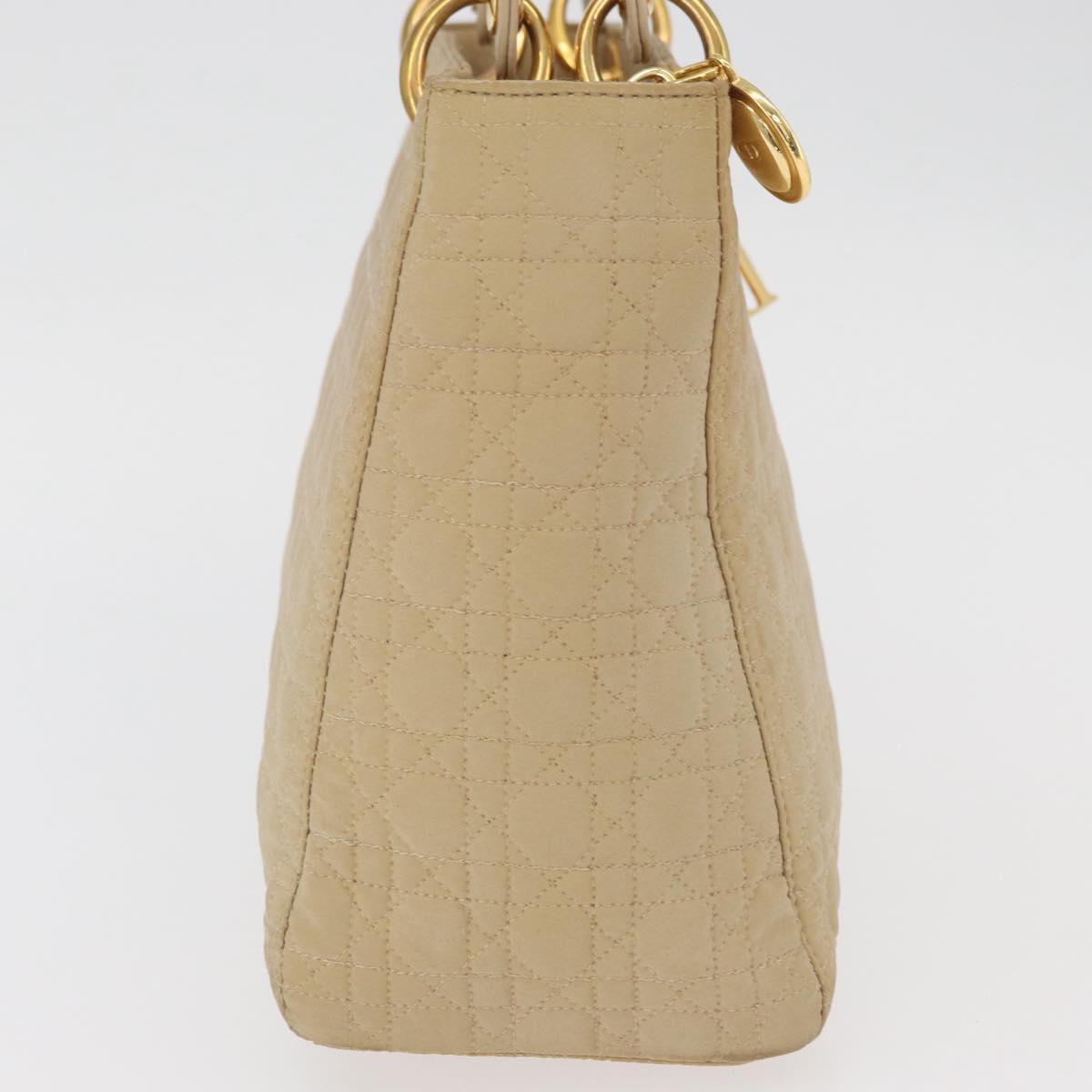 Christian Dior Canage Lady Dior Hand Bag Nylon Beige Gold Auth 181360