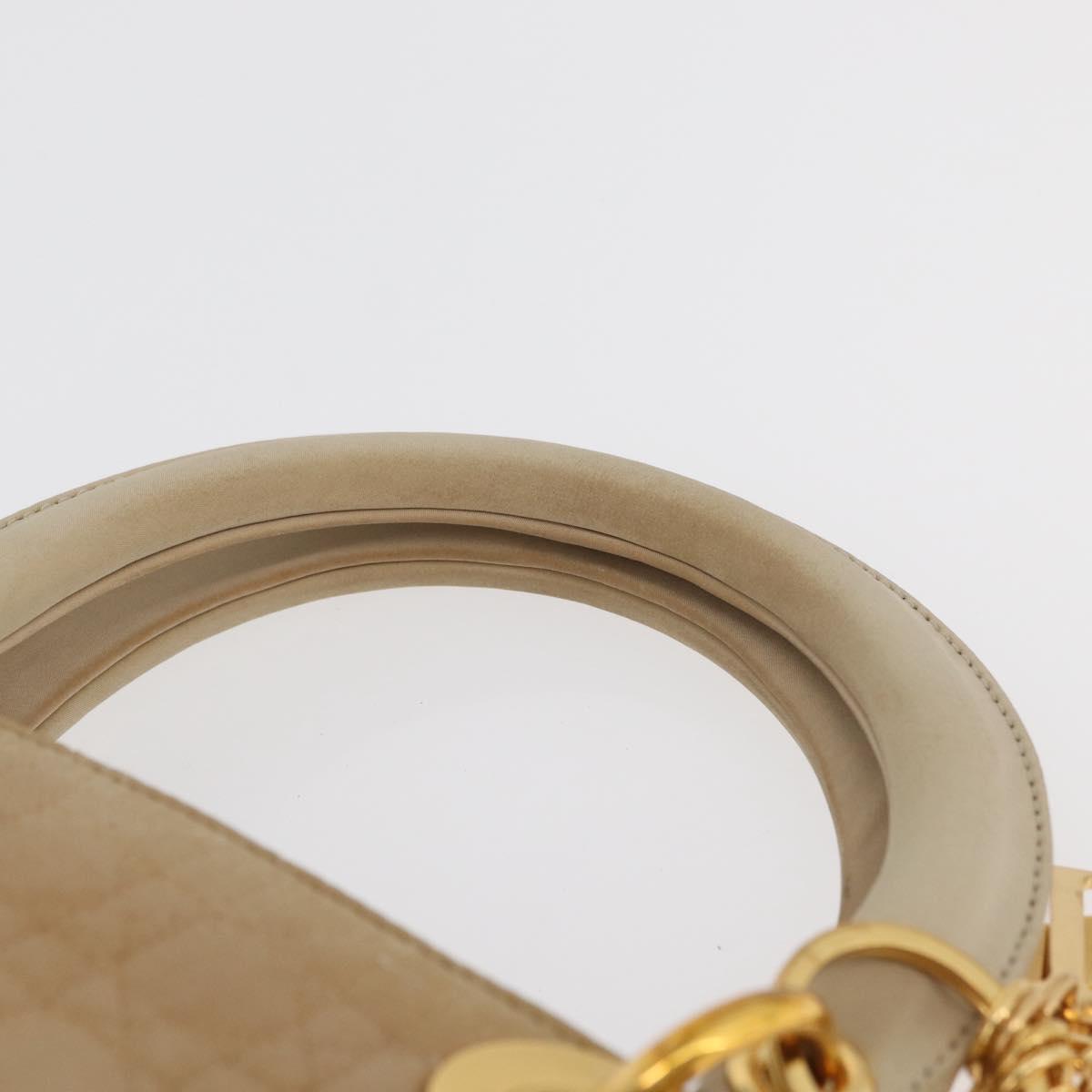 Christian Dior Canage Lady Dior Hand Bag Nylon Beige Gold Auth 181360