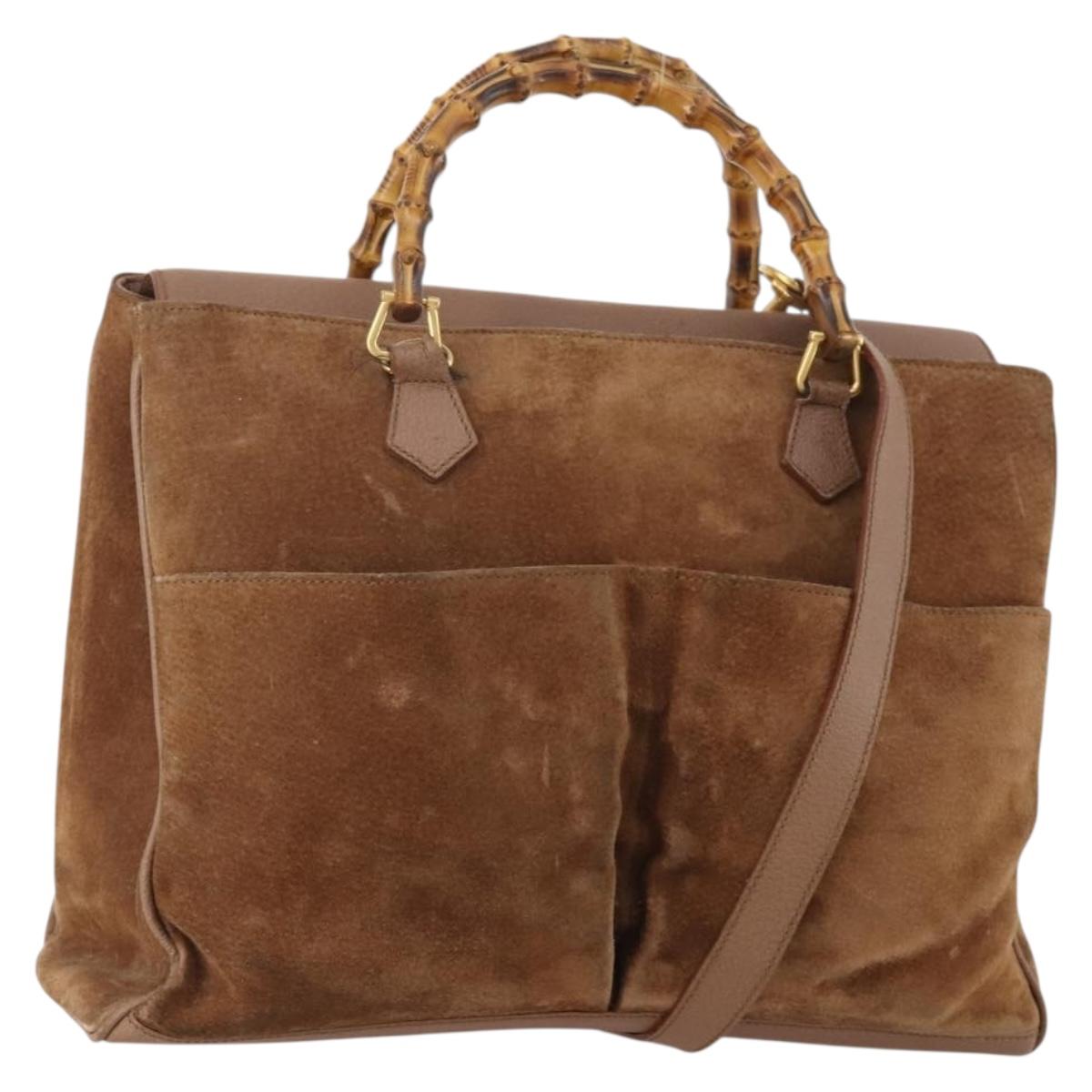 GUCCI Bamboo Hand Bag Suede 2way Brown Gold 002 123 0322 Auth 181361