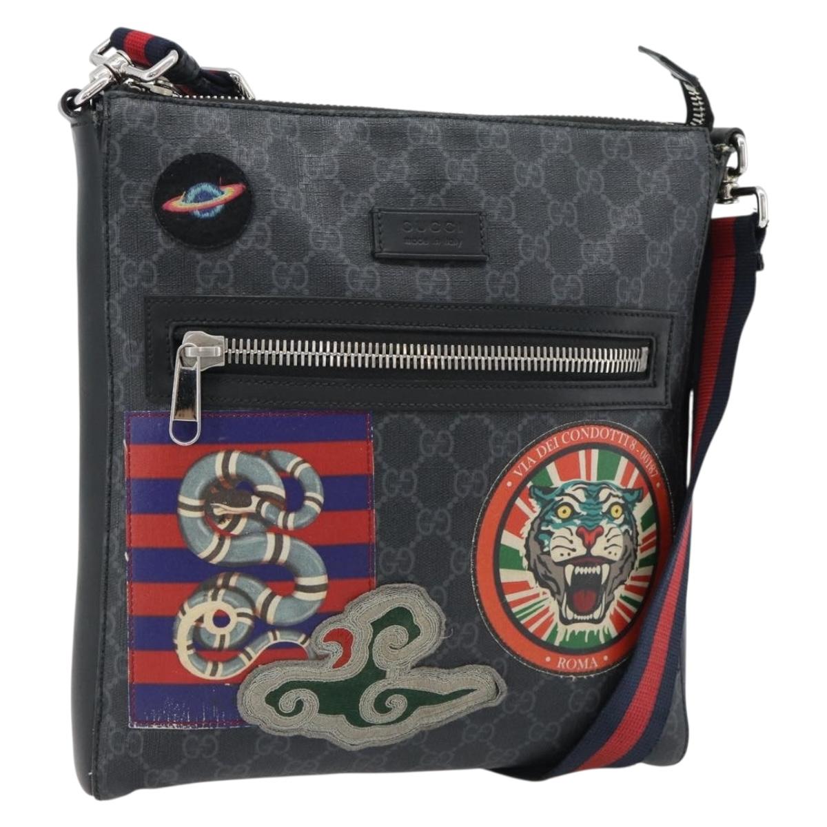 GUCCI GG Supreme Sherry Line Shoulder Bag PVC Black Silver 474137 Auth 181362A