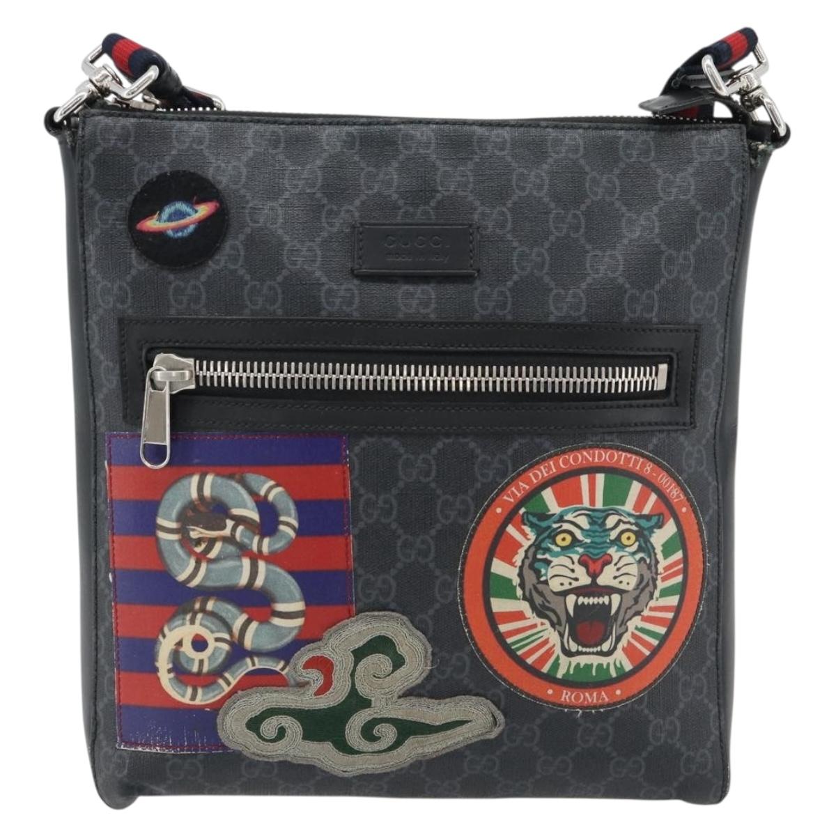GUCCI GG Supreme Sherry Line Shoulder Bag PVC Black Silver 474137 Auth 181362A