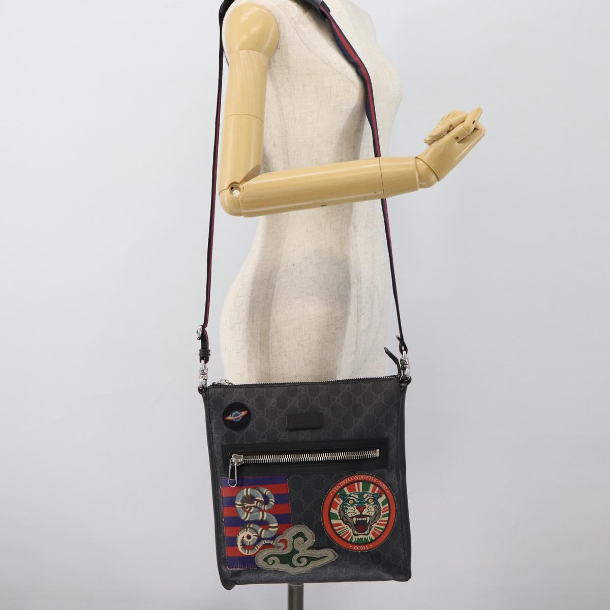 GUCCI GG Supreme Sherry Line Shoulder Bag PVC Black Silver 474137 Auth 181362A