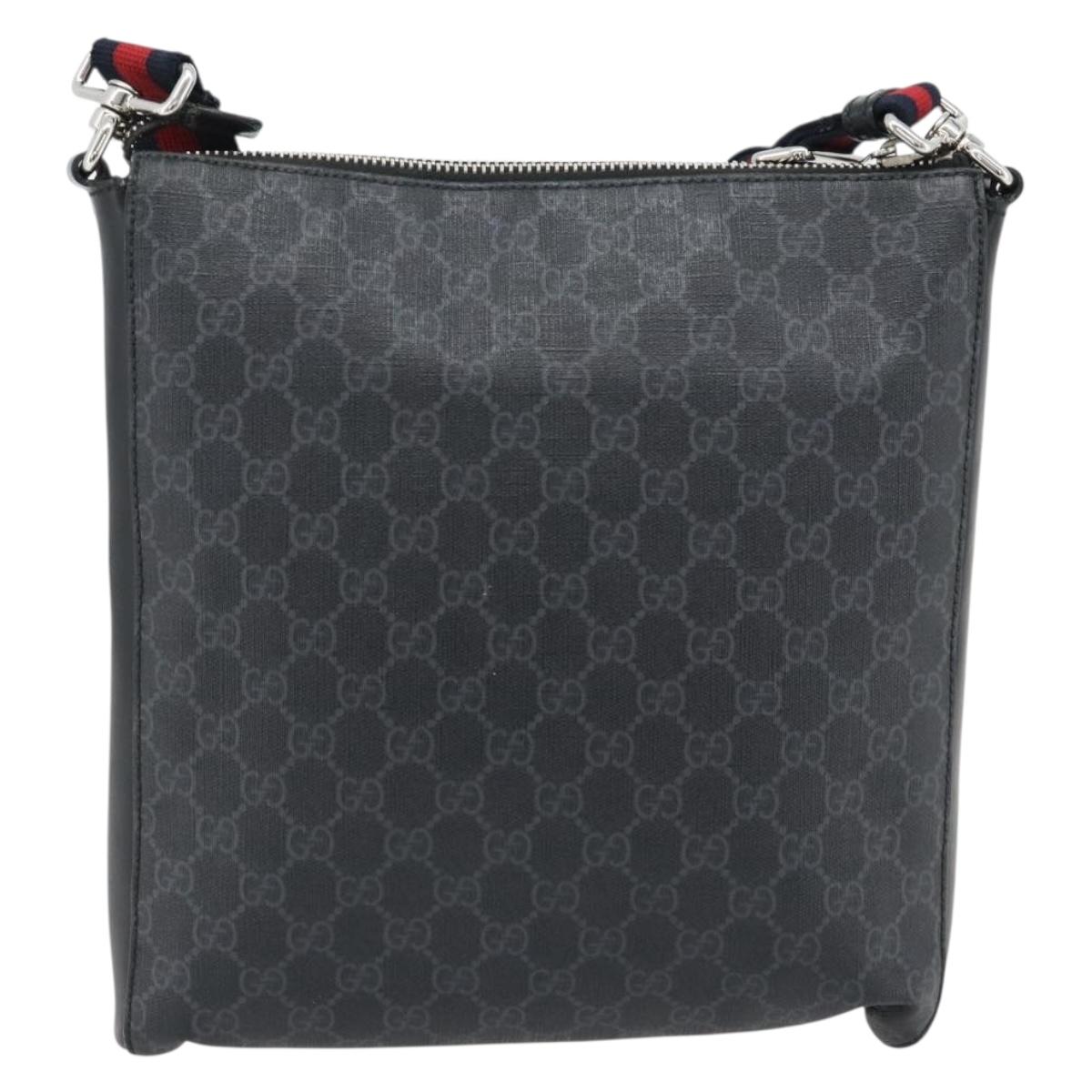 GUCCI GG Supreme Sherry Line Shoulder Bag PVC Black Silver 474137 Auth 181362A