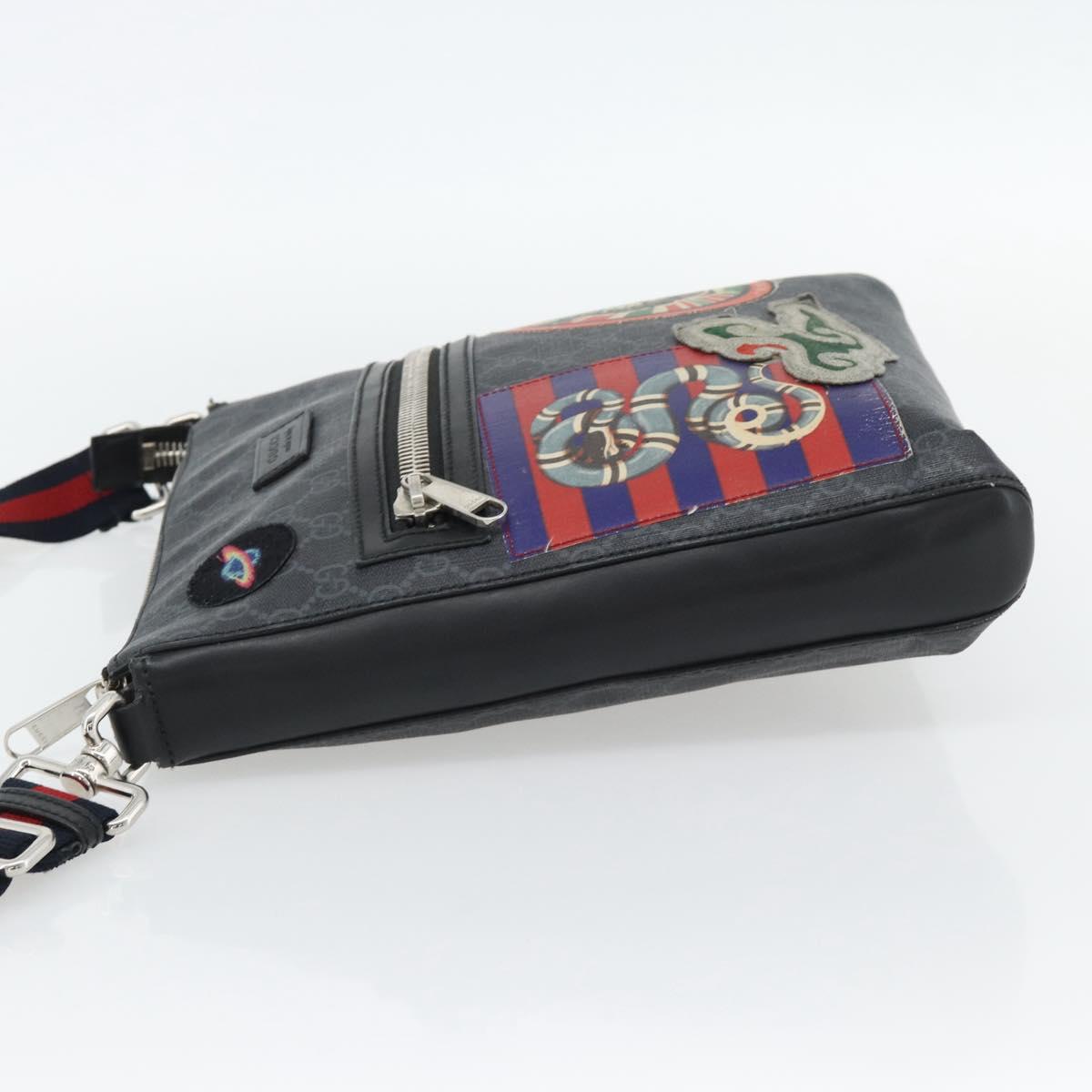 GUCCI GG Supreme Sherry Line Shoulder Bag PVC Black Silver 474137 Auth 181362A