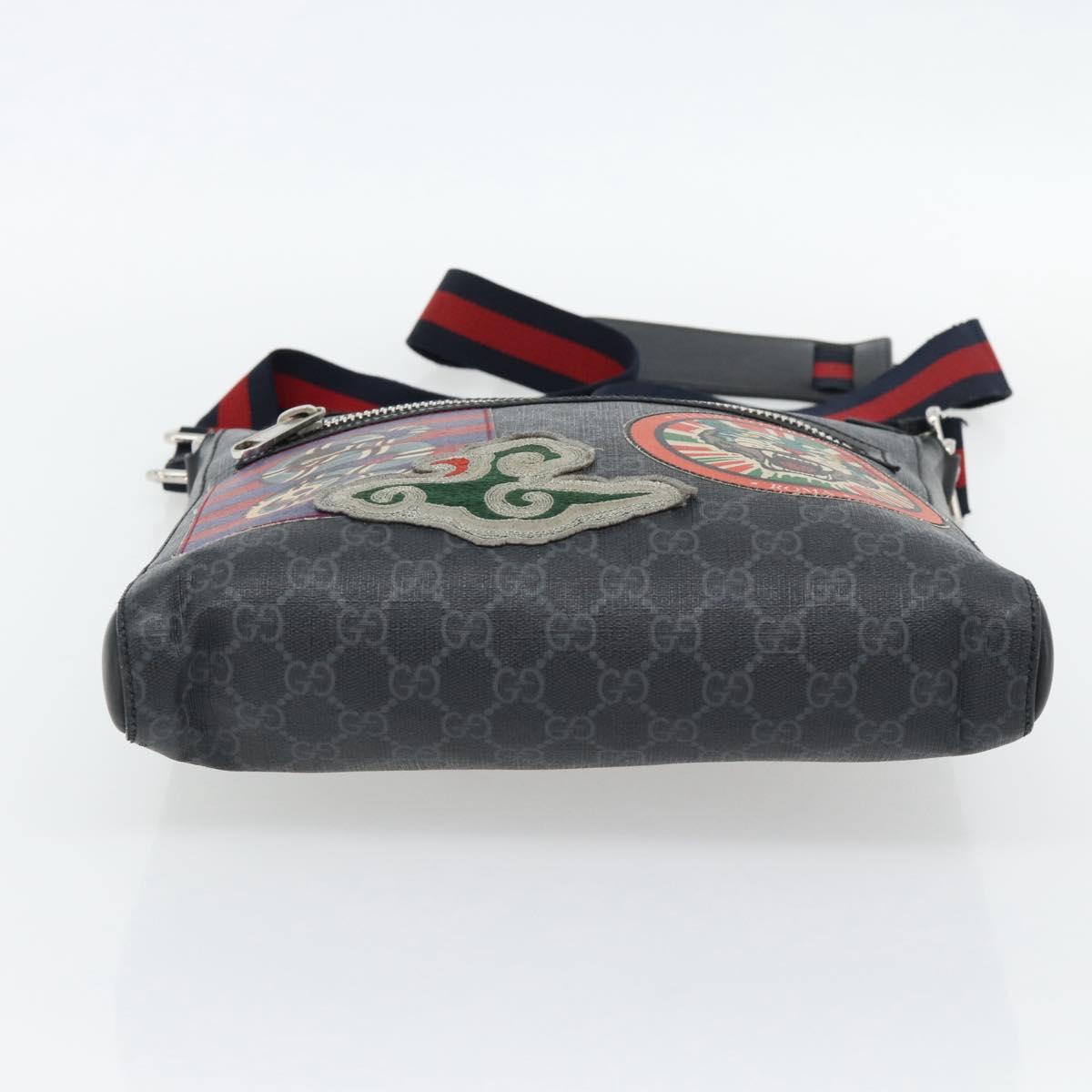 GUCCI GG Supreme Sherry Line Shoulder Bag PVC Black Silver 474137 Auth 181362A