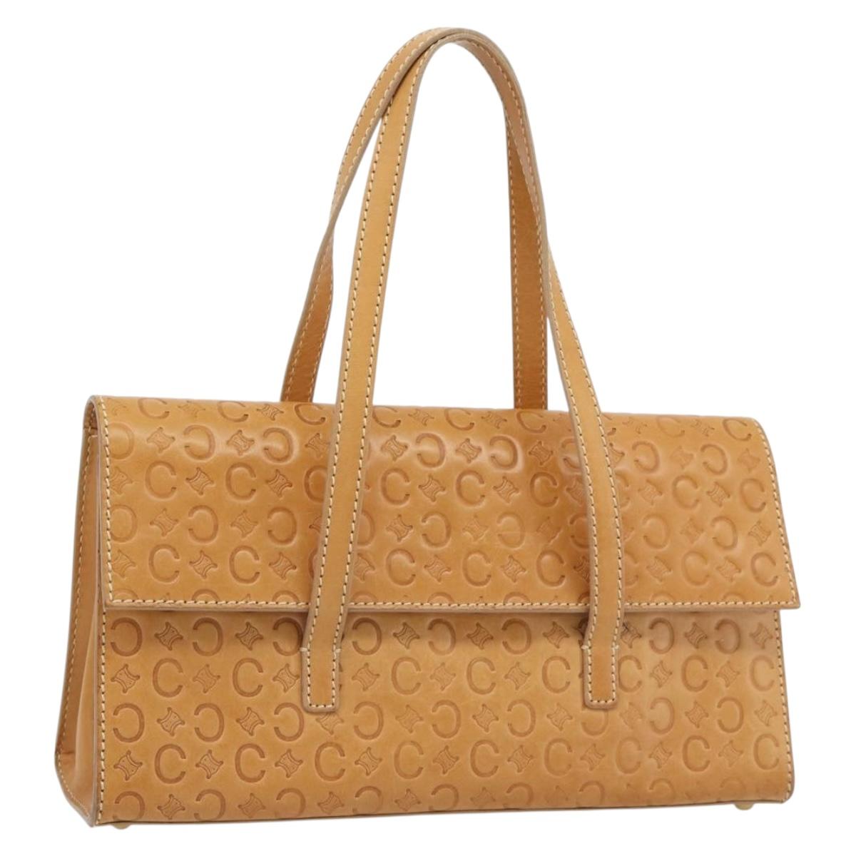 CELINE C Macadam Canvas Hand Bag Leather Beige Gold Auth 181365A