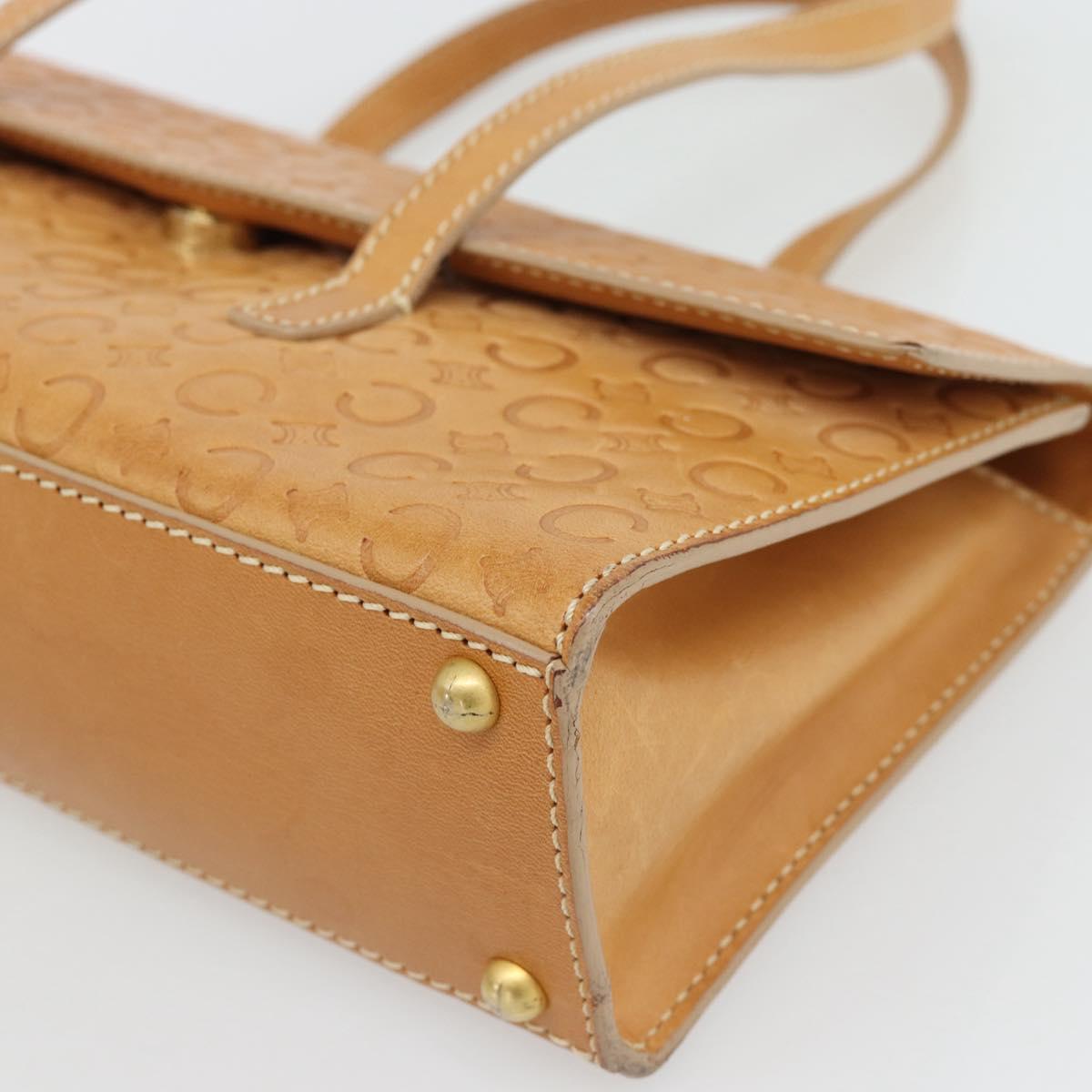CELINE C Macadam Canvas Hand Bag Leather Beige Gold Auth 181365A